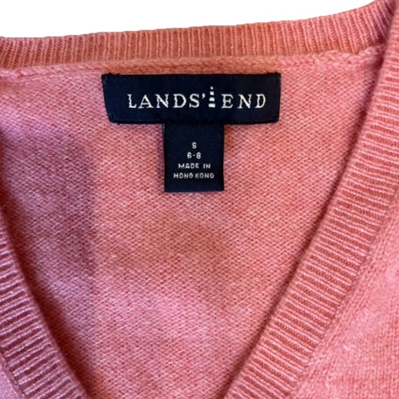 Lands' End Size Small 6-8 100% Cashmere Bubble Gum Pink V Neck Sweater - Picture 2 of 3